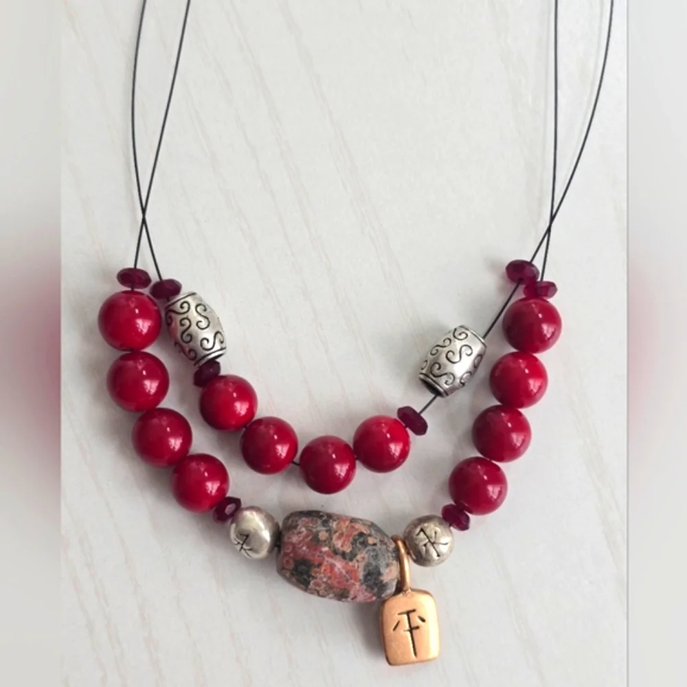 Chico's Zenergy Beaded Necklace with Jasper Stone Red & Silver Accents - Picture 3 of 6